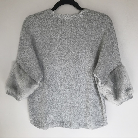 Cat & Jack Heather Gray Fur Cuff Pullover Sweater Girls Large (10-12) Holiday - Picture 5 of 9